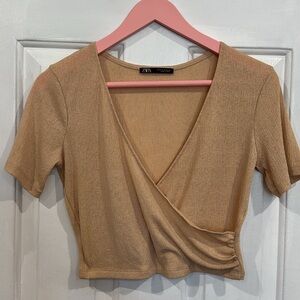 Zara Tan Wrap Crop Blouse